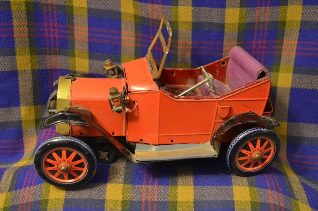 Vintage Red Metal Battery Operated Open Aired Early 1900s Style Car-Parts/Repair