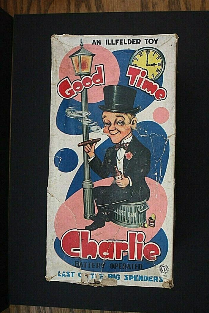 VINTAGE BATTERY OPERATED GOOD TIME CHARLIE W/ORIG BOX,1950'S JAPAN 7 BIG ACTIONS