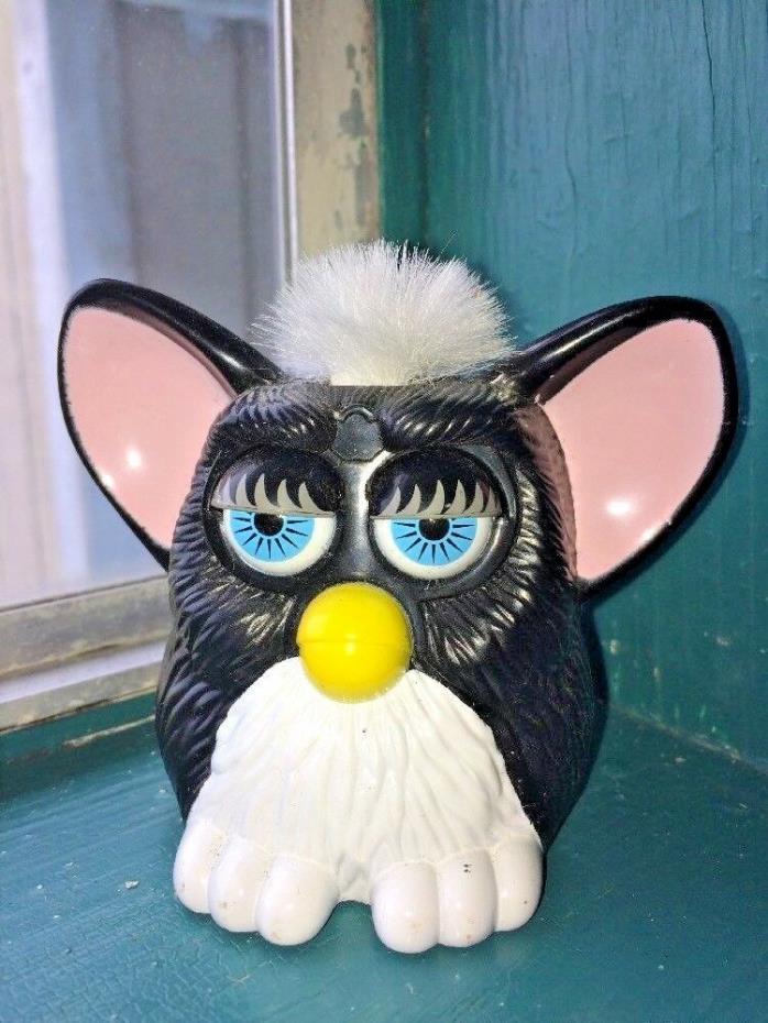 Furby McDonald's plastic toy Blinking eyesblack White Mohawk 1998 Tiger Works.