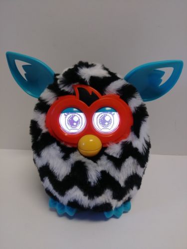 2012 Furby Boom Black White Zig Zag Blue Zebra Stripes Works Great!