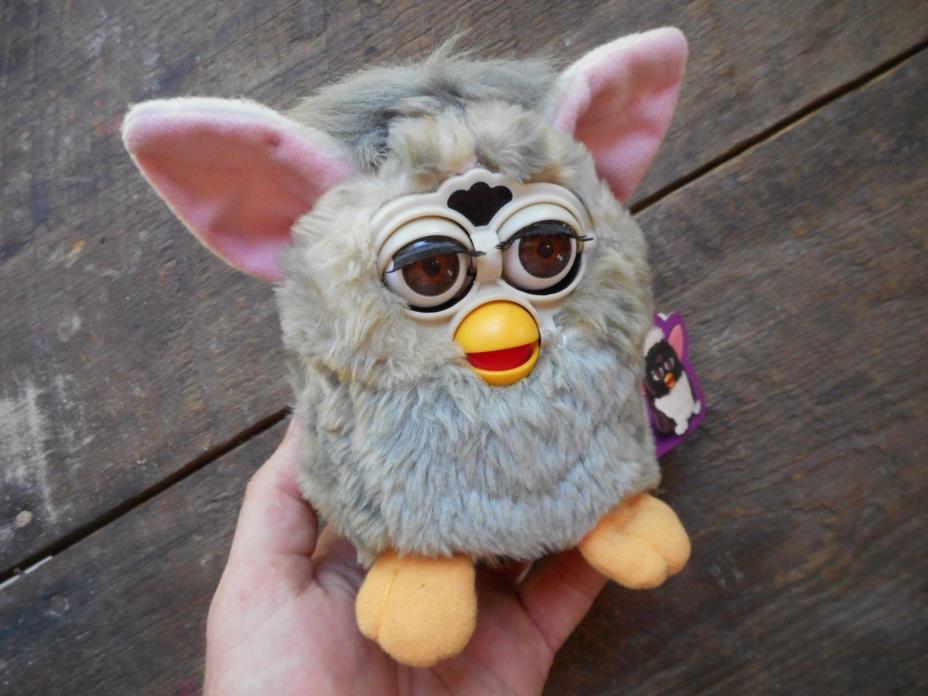 1998 FURBY WITH TAGS TIGER ELECTRONICS 1ST GENERATION GREY PINK EARS 70-800