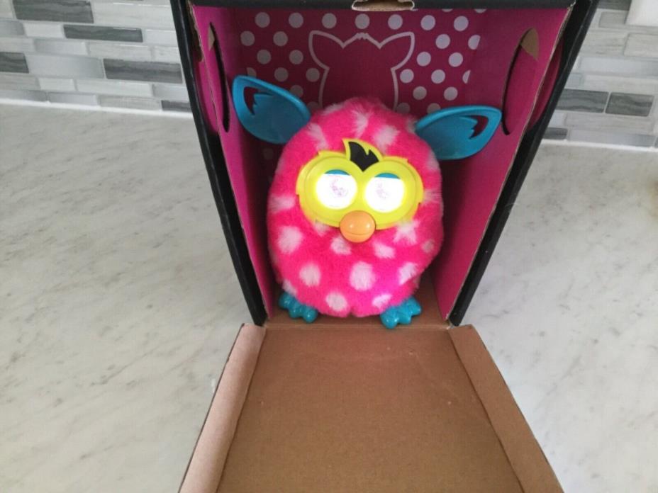 2013 FURBY BOOM PINK & WHITE POLKA DOTS TRIM TEAL INTERACTIVE WITH BOX,WORKS