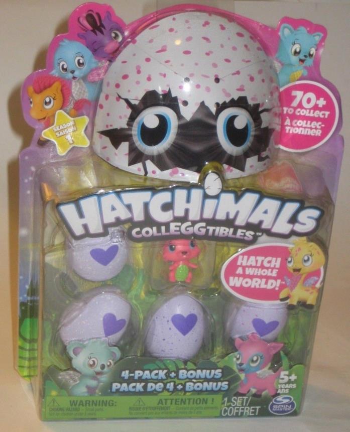 SEASON 1 HATCHIMALS CollEGGtibles 4 PACK + BONUS by SPINMASTER w/River ANIMAL