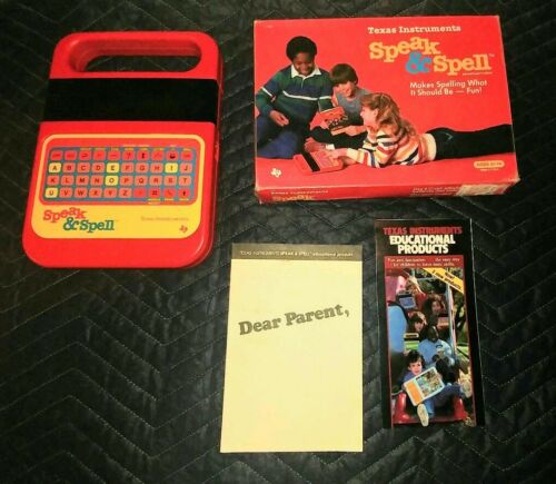 Vintage Texas Instruments Speak and Spell with inserts & Box, Tested Working!