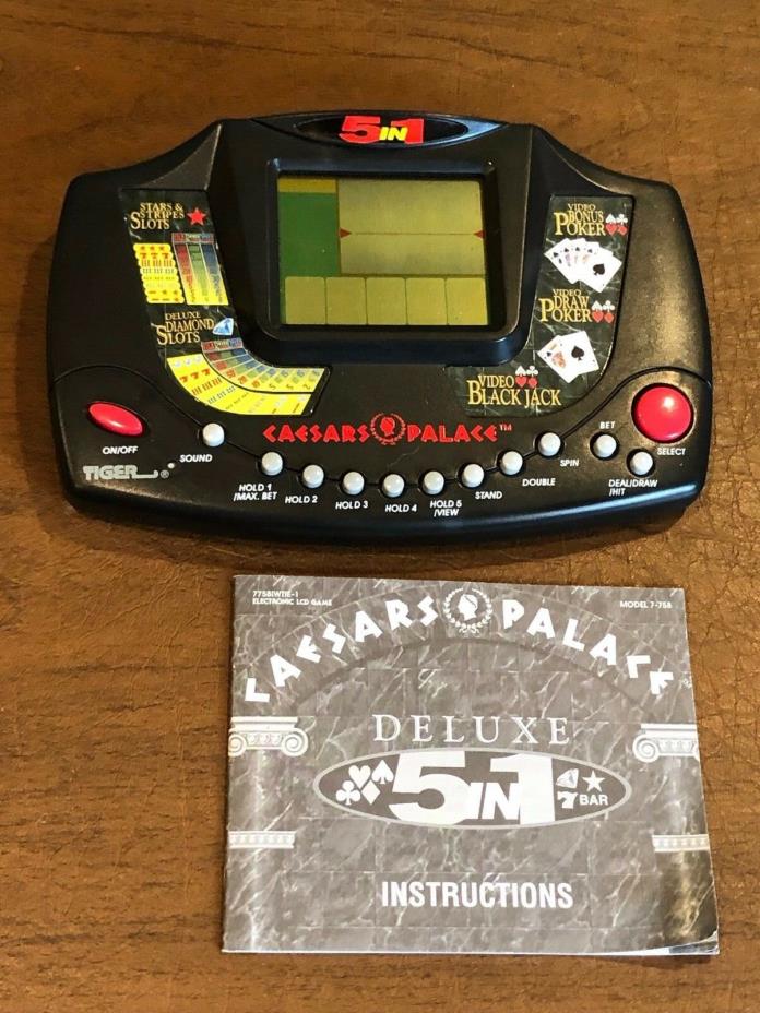 TIGER CAESARS PALACE 5 in 1 HANDHELD ELECTRONIC CARD POKER SLOTS GAME WORKS FINE