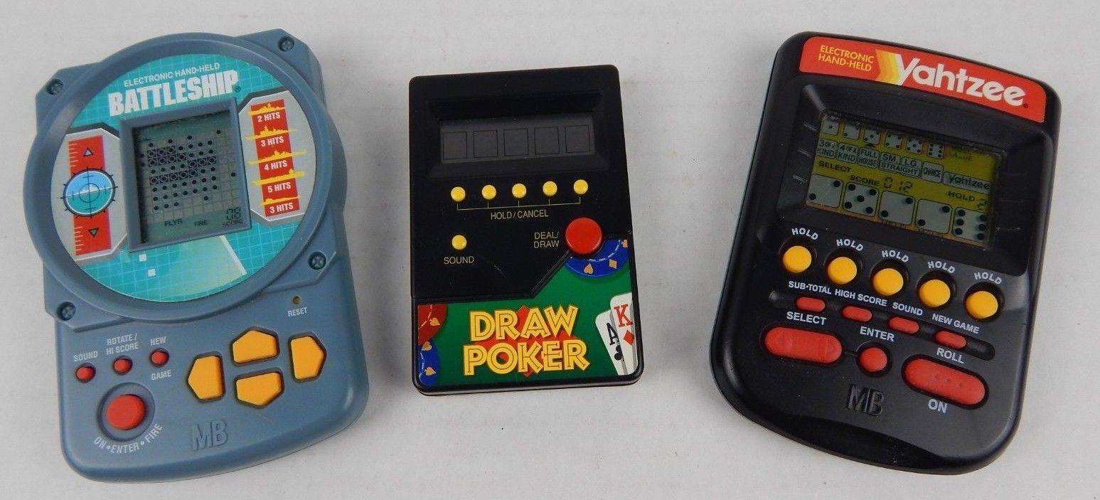 Vintage Handheld Yahtzee, Battleship and Draw Poker Games all Tested
