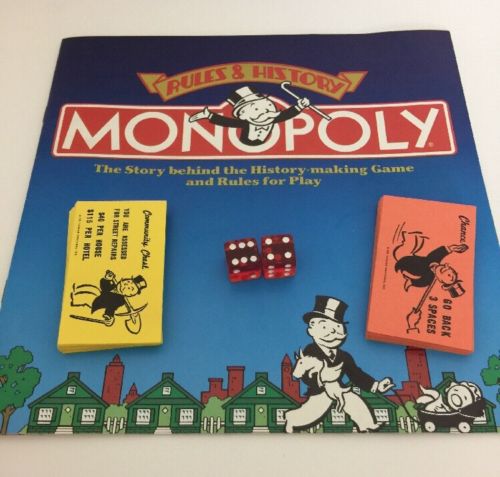 1985 Monopoly Deluxe Anniversary Edition Game Parts Cards Dice Manual