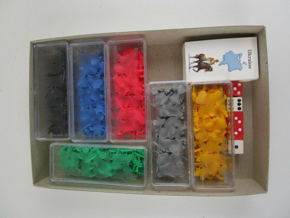RISK 1993 Replacement Parts - Complete Set Army Pieces, 56 Cards, Dice
