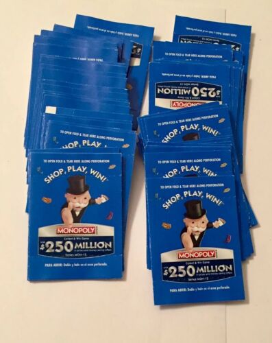 55 Monopoly Shop, Play, Win game pieces Safeway Cards. Unopened.