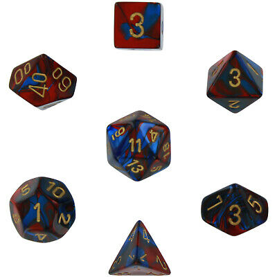 Polyhedral 7-Die Gemini Dice Set - Blue-Red with Gold