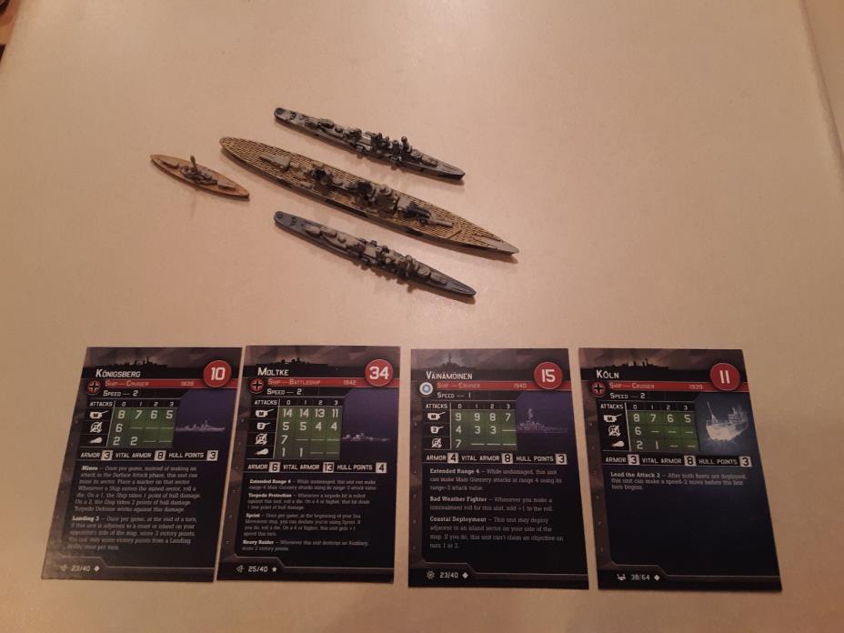 Axis and Allies War at Sea Battleship Moltke and Others Lot of 4 With Cards
