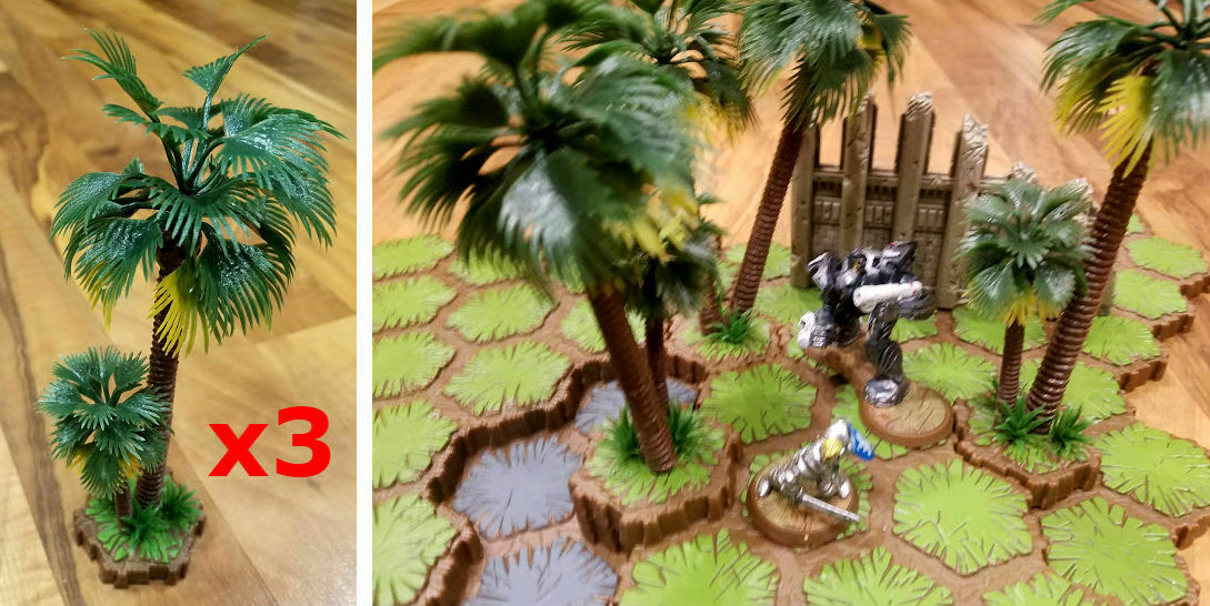 Custom Heroscape Terrain - Palm Trees x3