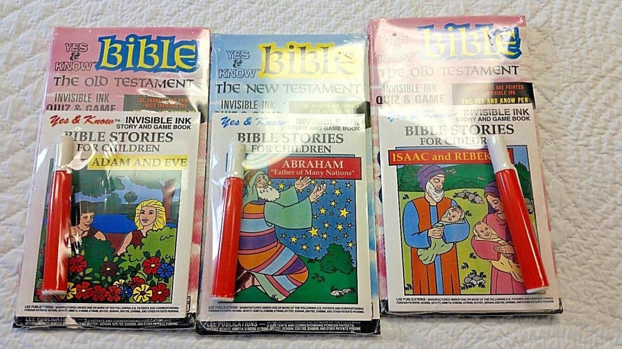 Lot of 3 NEW Yes & Know Bible Invisible Ink Games & Story Book. Coloring book!