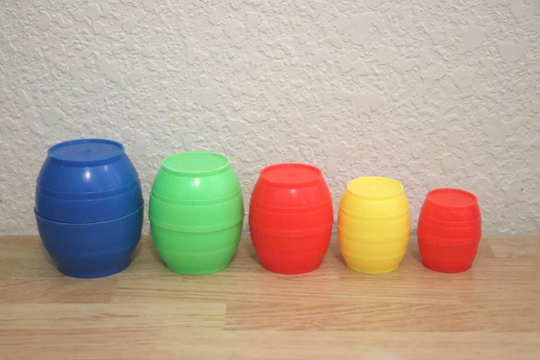 5 Kids Plastic Play Nesting Barrels Toys Blue Red Yellow Green