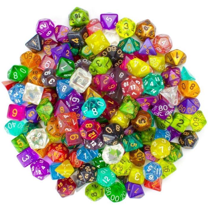 lot of 25 premium dice random style and color w/ velvet dice bag