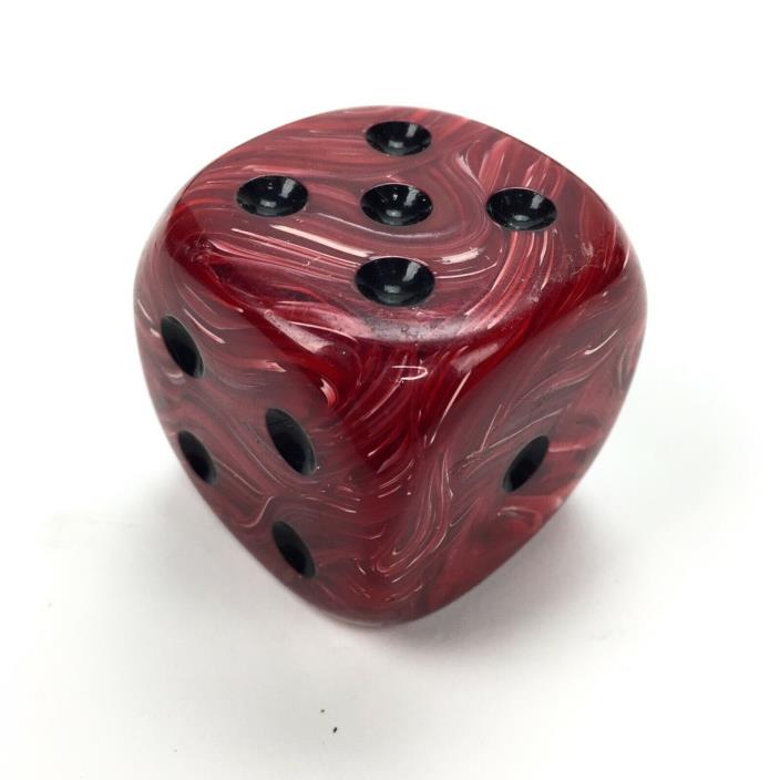 Vintage Large Die, red marbled, big oversized six-sided die / dice