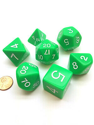 Jumbo Polyhedral 7-Die Koplow Games Dice Set 23mm-28mm- Green with White Numbers