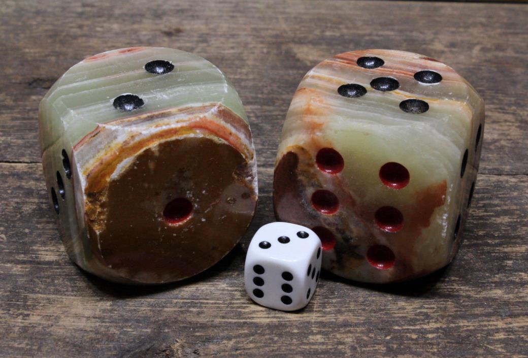 JUMBO DICE MARBLED STONE Medieval Role Play RED BLACK PIPS PAIR New!