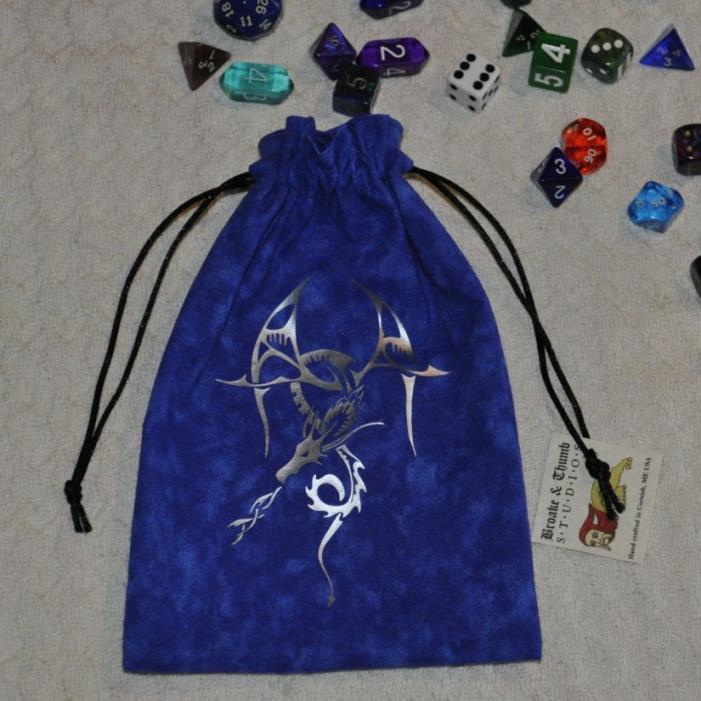 D&D Dungeons & Dragons Tribal silver dragon magic handmade rpg game dice bag