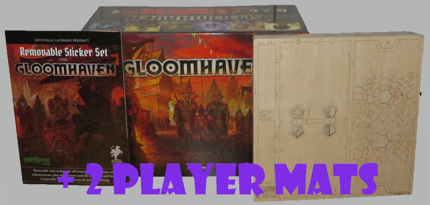 Gloomhaven bundle (Wood Insert, Removable sticker set and 2 Player mats)