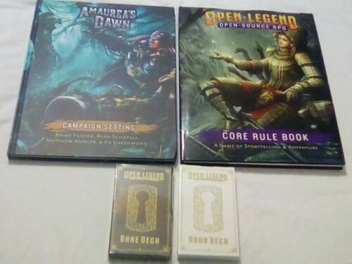 Open Legend: Open- Source RPG Core Rule Book, Amaura's Dawn  and 2 Card Decks