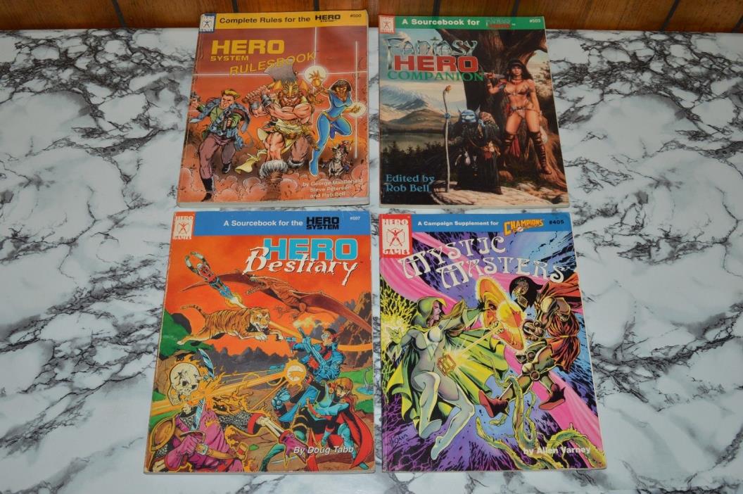 (LOT OF 4) Hero Games ICE RPG Books (Rules, Fantasy, Bestiary, Mystic Masters)