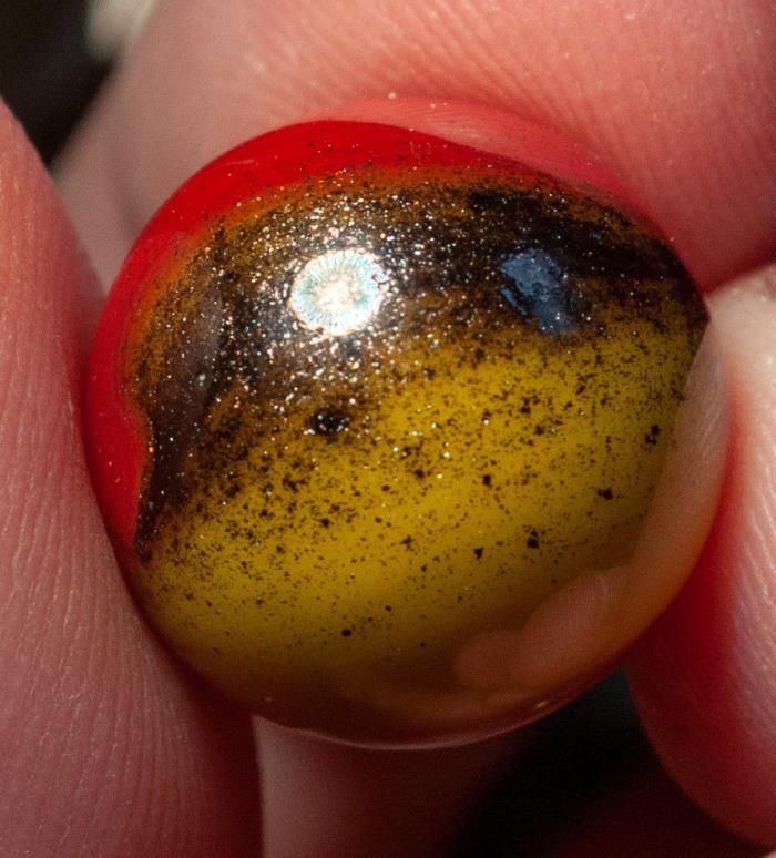 Stunning Akro Agate Royal Red and Yellow Marble with Heavy Aventurine - Wet Mint