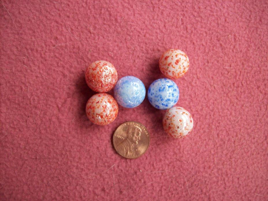 Collecible Lot Of 6 Vintage Glass Marbles, Speckled, Great Condition, Toy, Kids