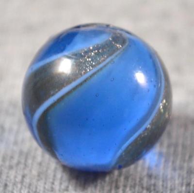 RARE ANTIQUE GERMAN BLUE GLASS RIBBON LUTZ MARBLE 21/32