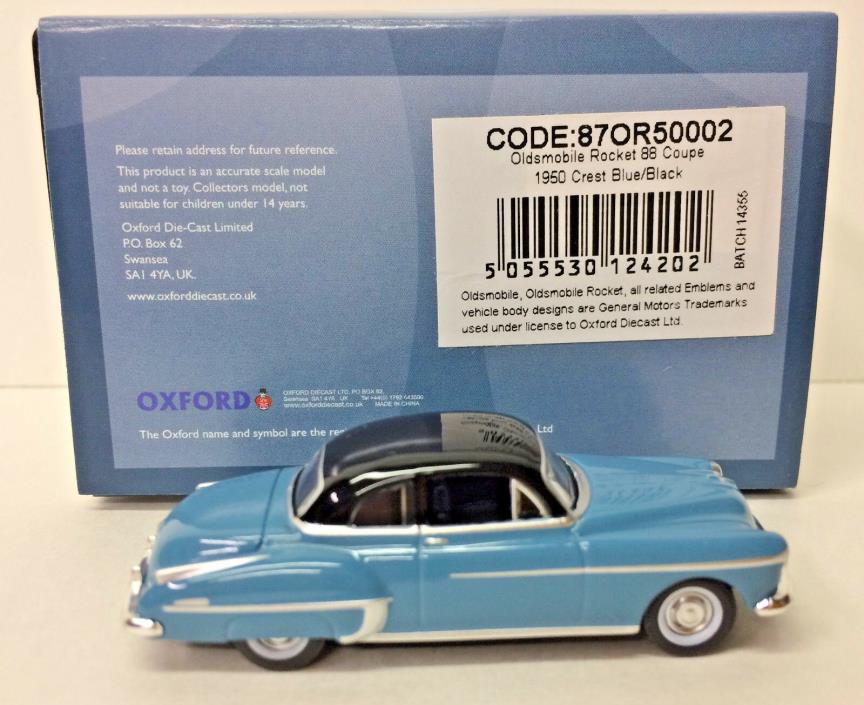 HO Oxford Diecast '50 Oldsmobile Rocket 88 - Blue/Black #87OR50002 - 1:87 - NEW