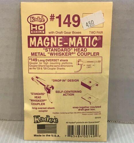 #149 Kadee HO scale Magne-Matic Standard Head Metal Whisker Coupler** (2 Pair)