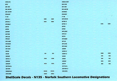 Norfolk Southern Locomotive Designations ShellScale Decals N135