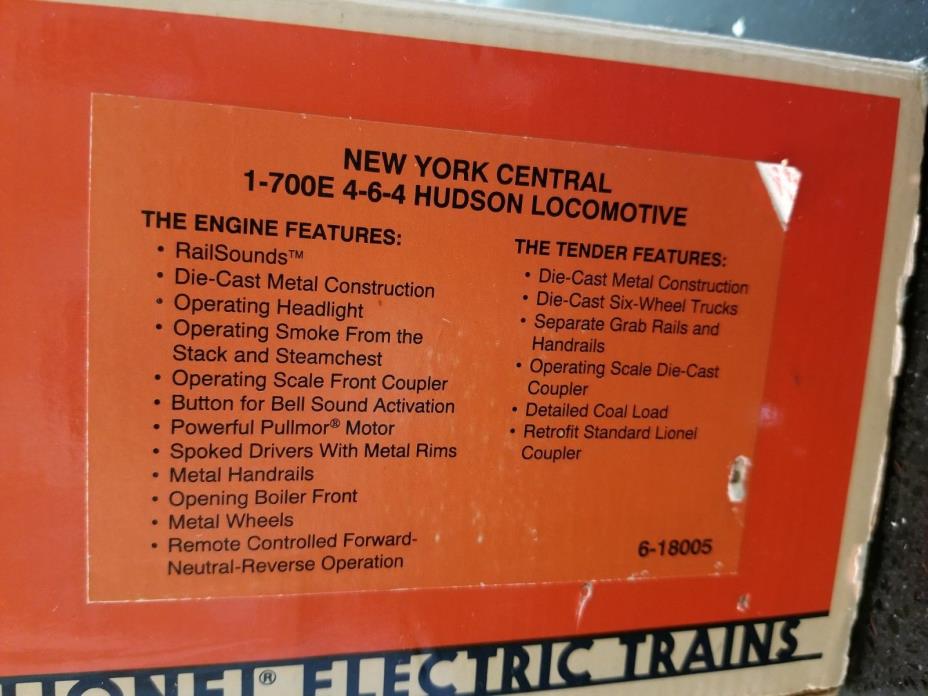 LIONEL ELECTRIC TRAIN 1-700E 4-6-4 Hudson Locomotive. MInt  Condition