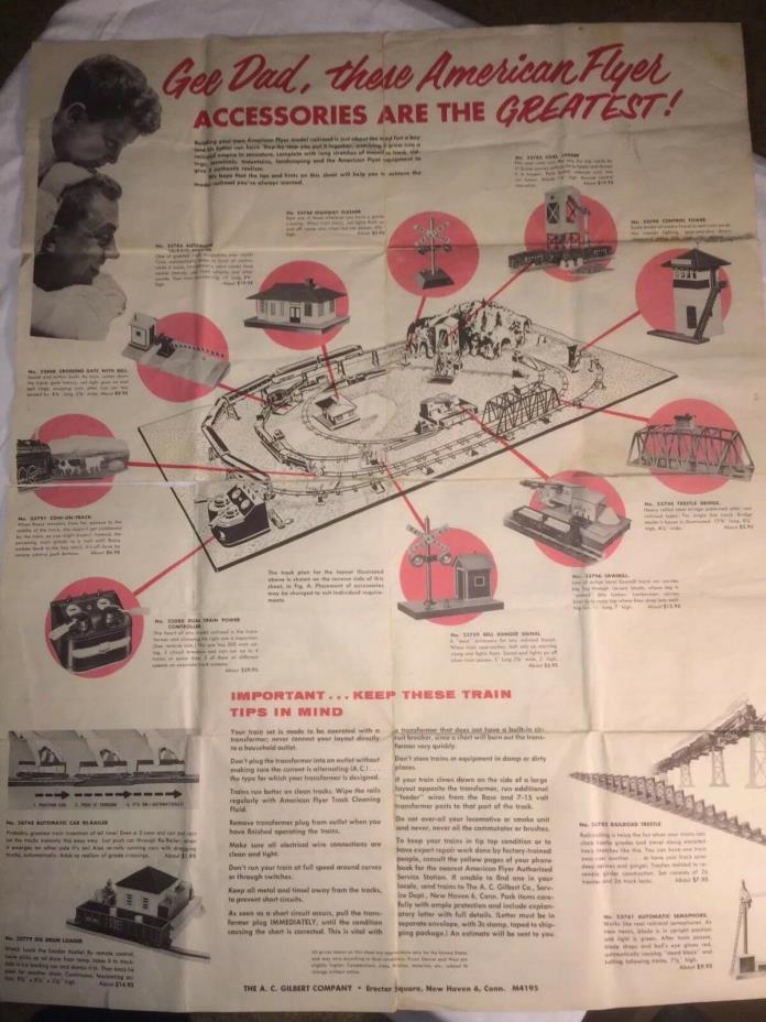 Vintage Lot-1949 American Flyer Train booklet, 50’s Large Accessory Poster, More
