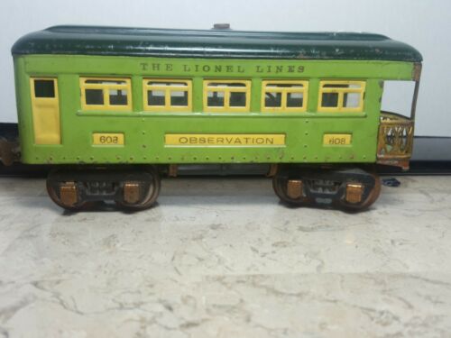 Lionel prewar toy train passenger cars 607, 607 and 608