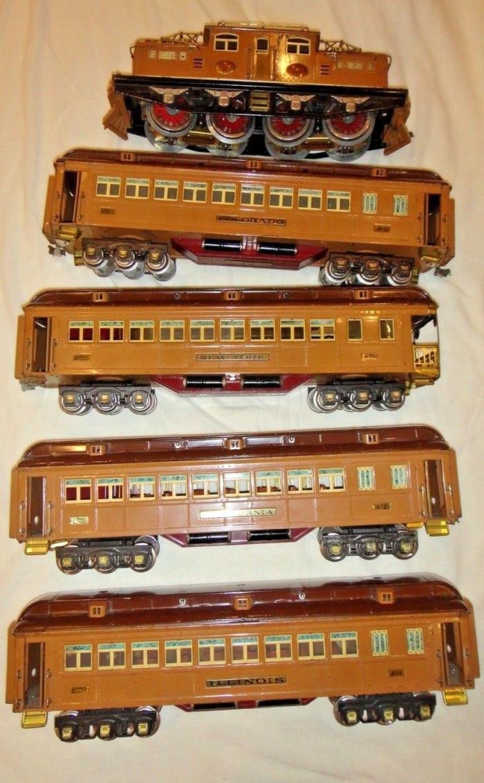 LIONEL 1930's  BROWN STATE SET 408E, 412, 413, 414, 416 TRANSCONTINENTAL LIMITED