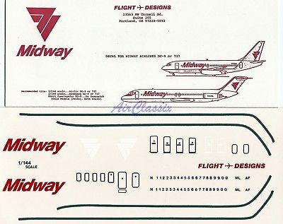 Decals: 1/144 Douglas DC-9 Midway Airlines by Flight Designs