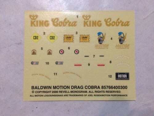Baldwin Motion Drag Cobra King Cobra Model Car Decals