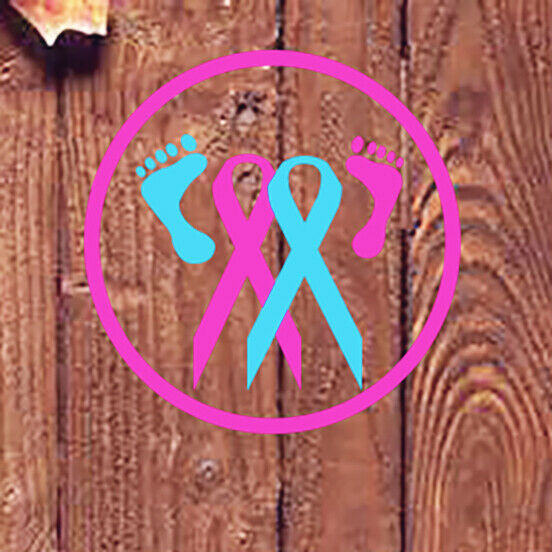 Pink and blue double ribbon footprints window decal loss awareness