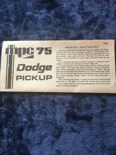 VINTAGE MPC 1975 DODGE PICKUP JUNKYARD - INSTRUCTIONS ONLY - NOT COMPLETE