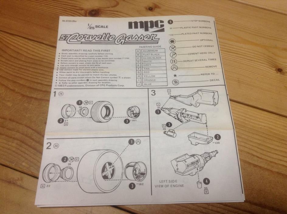 1957 Corvette Gasser Assembly Instructions, 1/25 Scale MPC.
