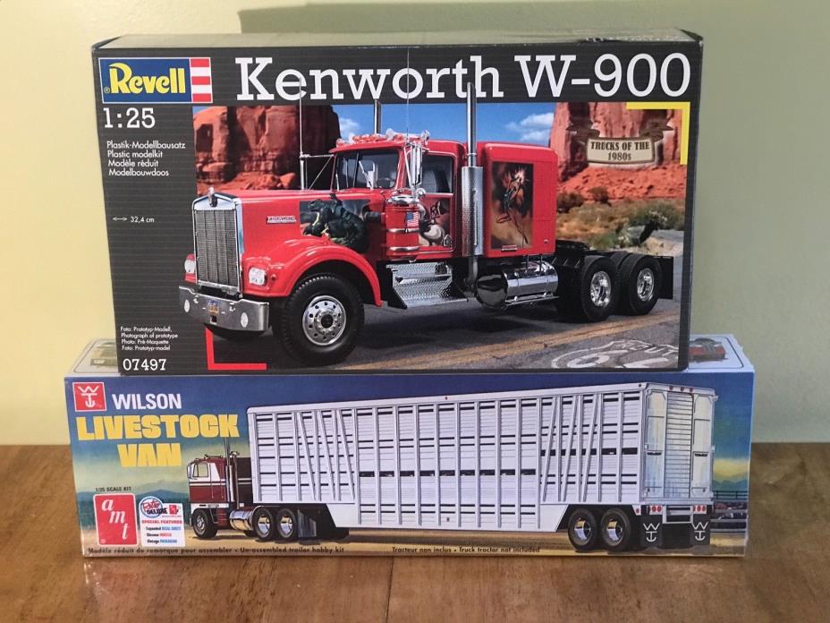 Revell 1/24 Kenworth W900 and AMT 1/25 Wilson Livestock Trailer Sealed!