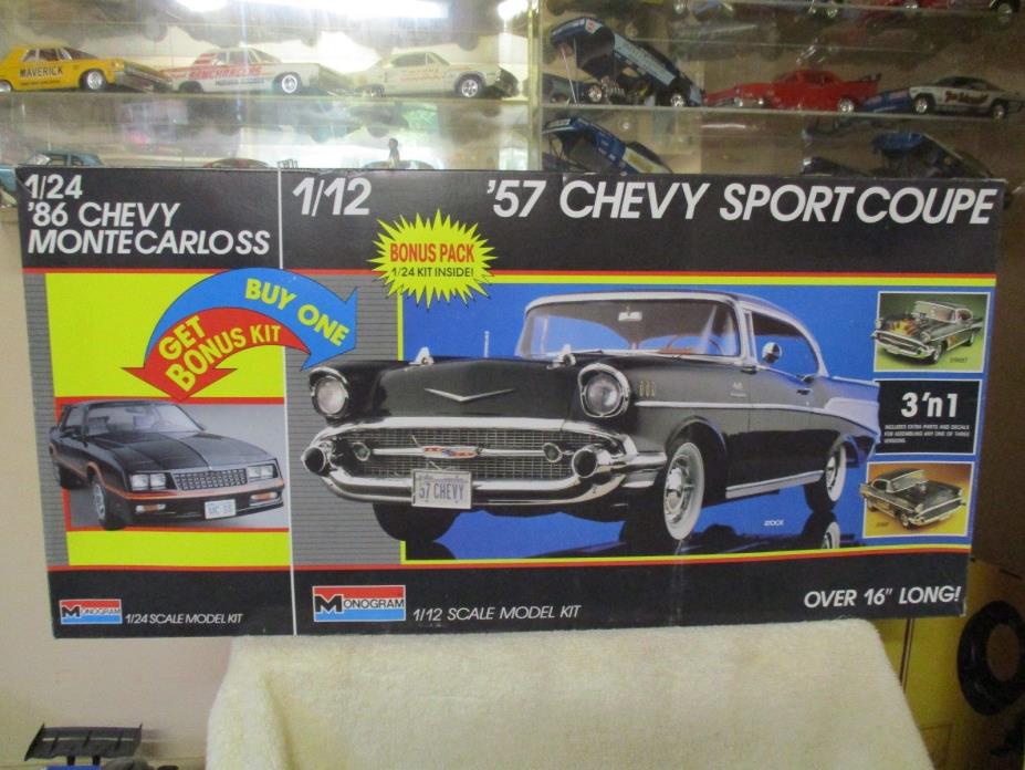 MONOGRAM 1/12 Scale Model Car Kit 57 Chevy Sport Coupe + 86 Chevy Monte Carlo