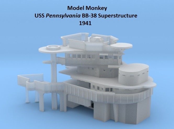 1/426 scale USS Pennsylvania BB-38 superstructure, 1941, for Revell