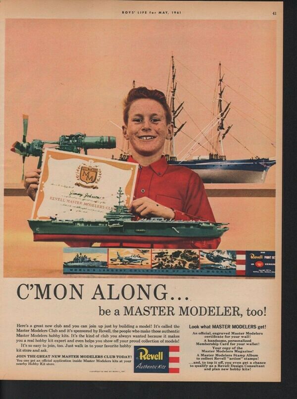 1961 REVELL MODEL BOAT KIT SAIL BATTLE SHIP BOY CLUB  AD 11578