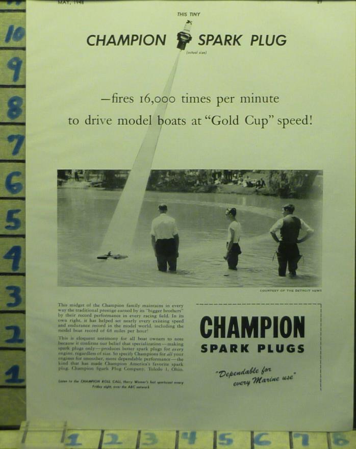 1948 CHAMPION SPARK PLUG POND BOAT NAUTICAL WATERCRAFT    BE63
