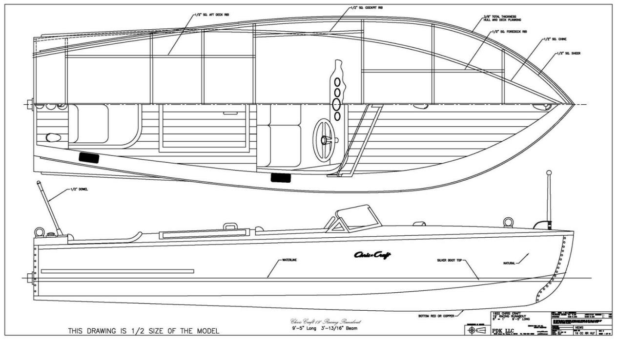 CHRIS CRAFT 1952 Racing Runabout Half Scale CAD Plan Files