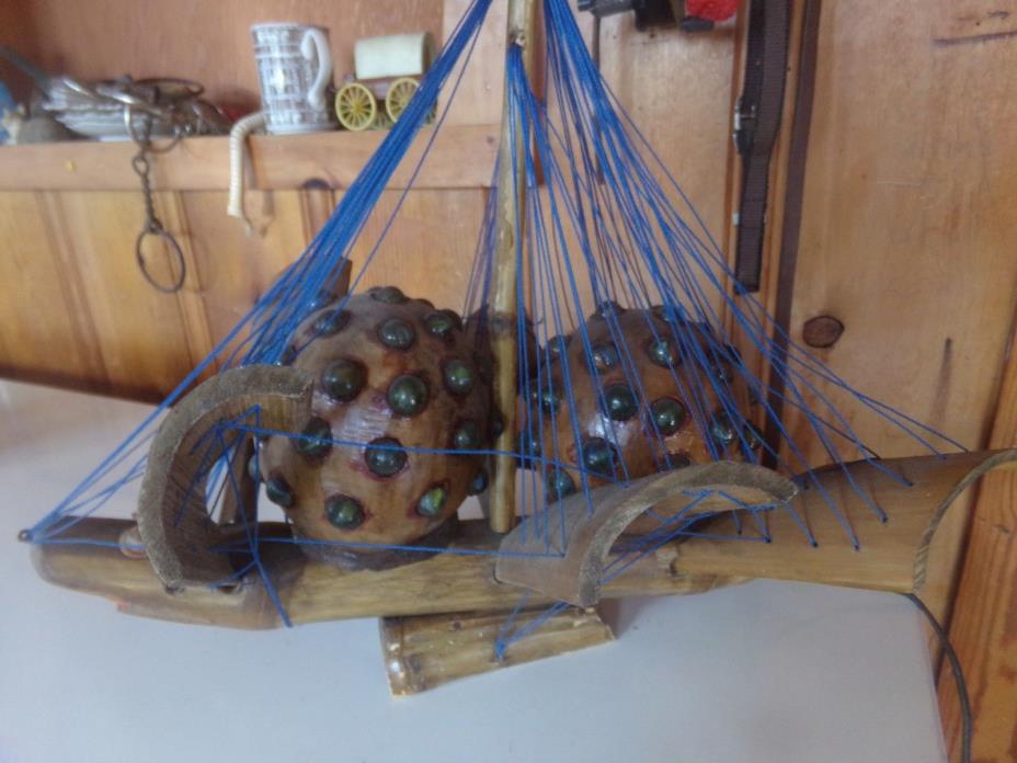 Vintage Viking Lighted Wooden Ship 19