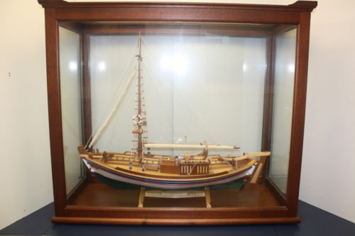 Greek Fishing Boat Trehantiri with Cherry Display Case - Handcrafted Masterpiece