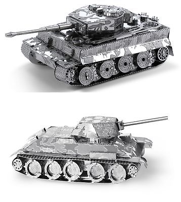Metal Earth 3D Laser Cut Models Tiger I Tank AND T34 Military Tank WWII SET OF 2